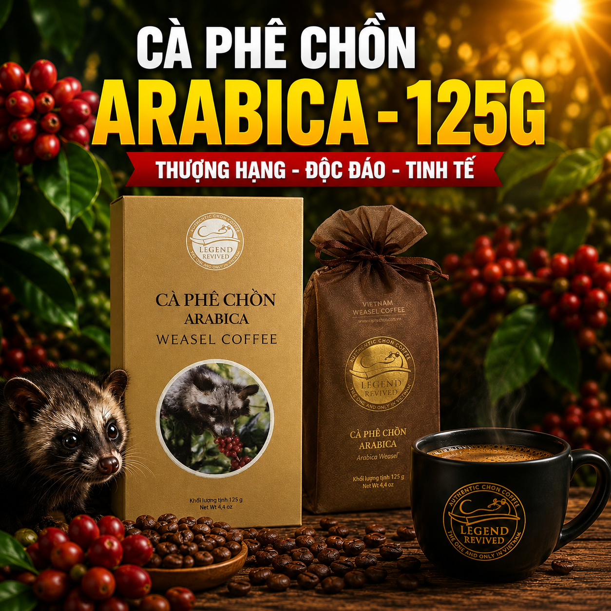 [HỘP GIẤY] Cà phê Chồn Arabica 125gram