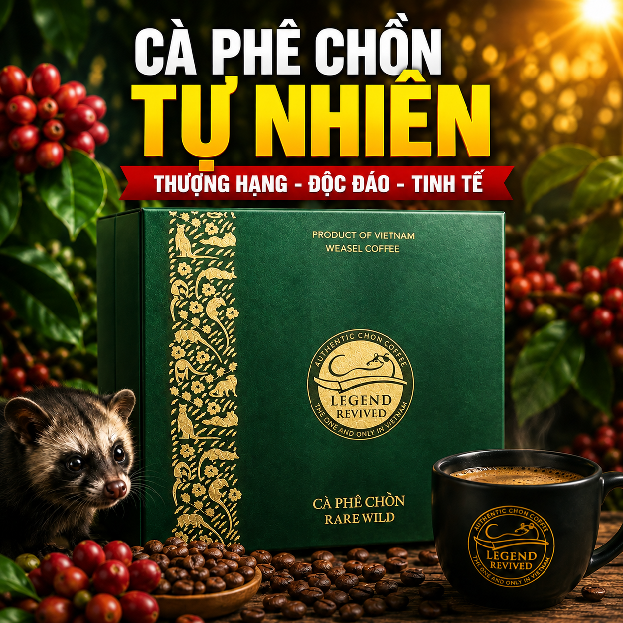 Hộp cà phê cao cấp CHỒN TỰ NHIÊN 250gram - Tặng Túi