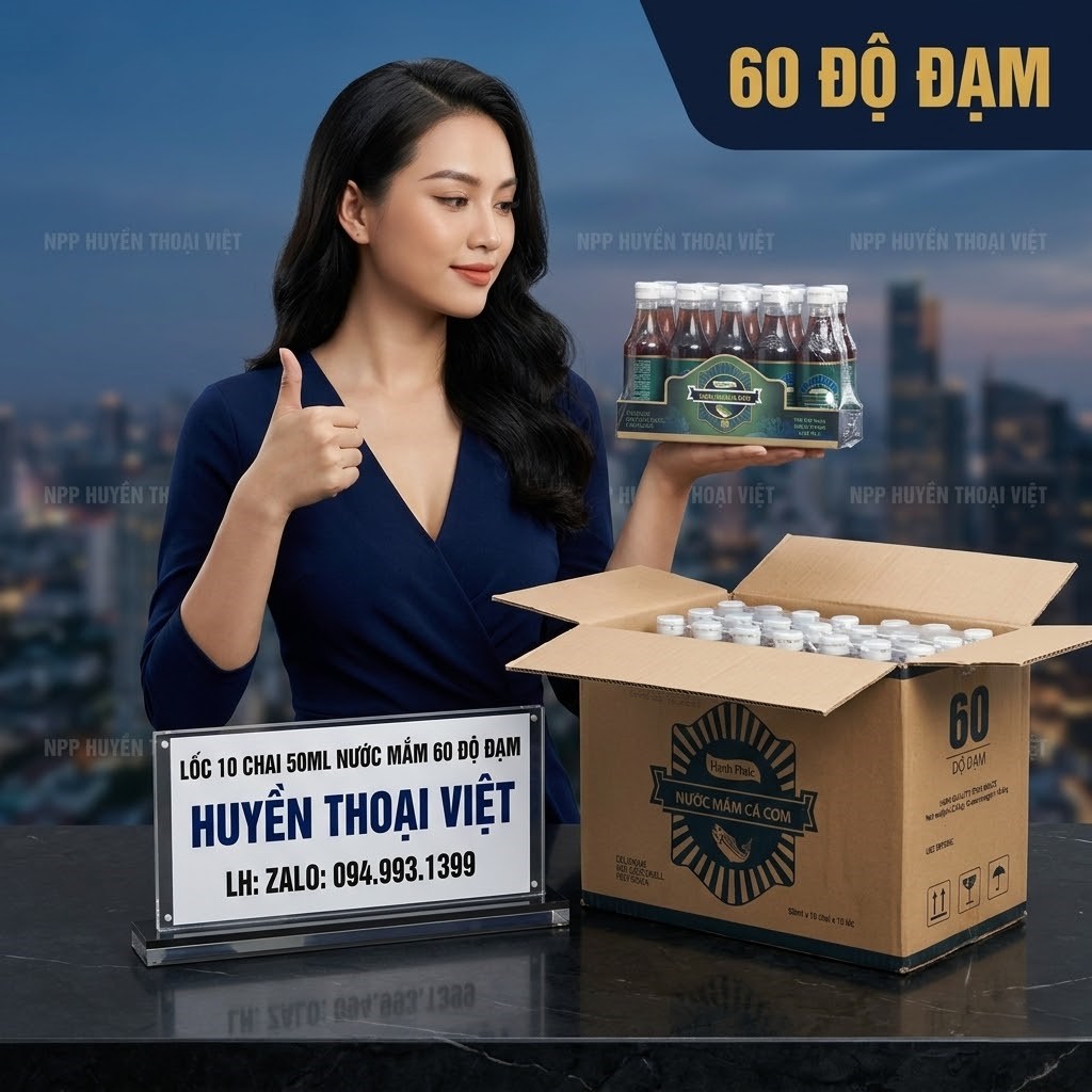Nước mắm Hạnh Phúc 60 độ đạm - 50 ml - Lốc 10 chai: Tinh túy nước mắm Phú Quốc