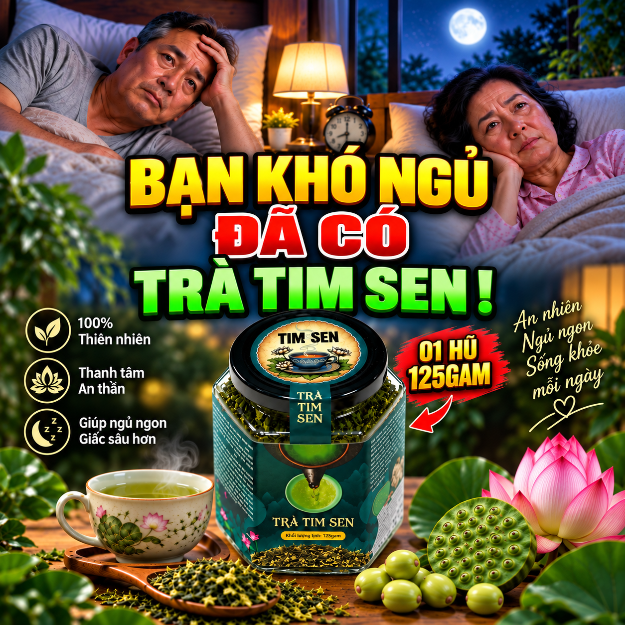Trà Tim Sen Nguyên Chất - Hũ 125gam